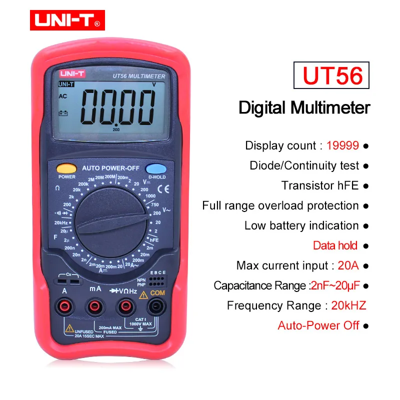 UT56 UNI-T Многофункциональный Высокоточный цифровой мультиметр UT51/UT52/UT53/UT55/UT56/Вольтметр Амперметр Омметр Электрический измеритель - Цвет: UT56