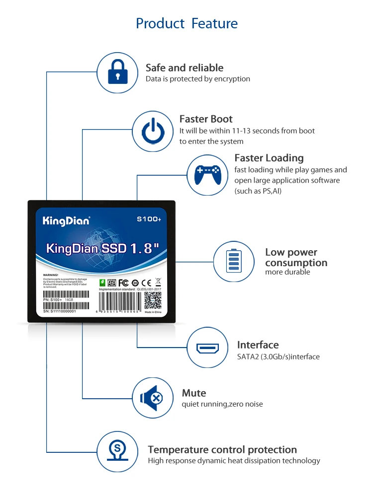 KingDian 1,8 SATA SATA2 внутренний SSD жесткий диск твердотельный диск SSD 16GB(S100+ 16G