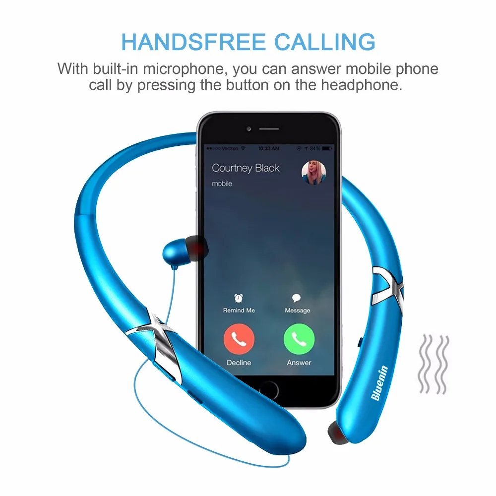 Bluenin Bluetooth V4.1 Беспроводные стереонаушники спортивные bluetooth наушники для iphone 7