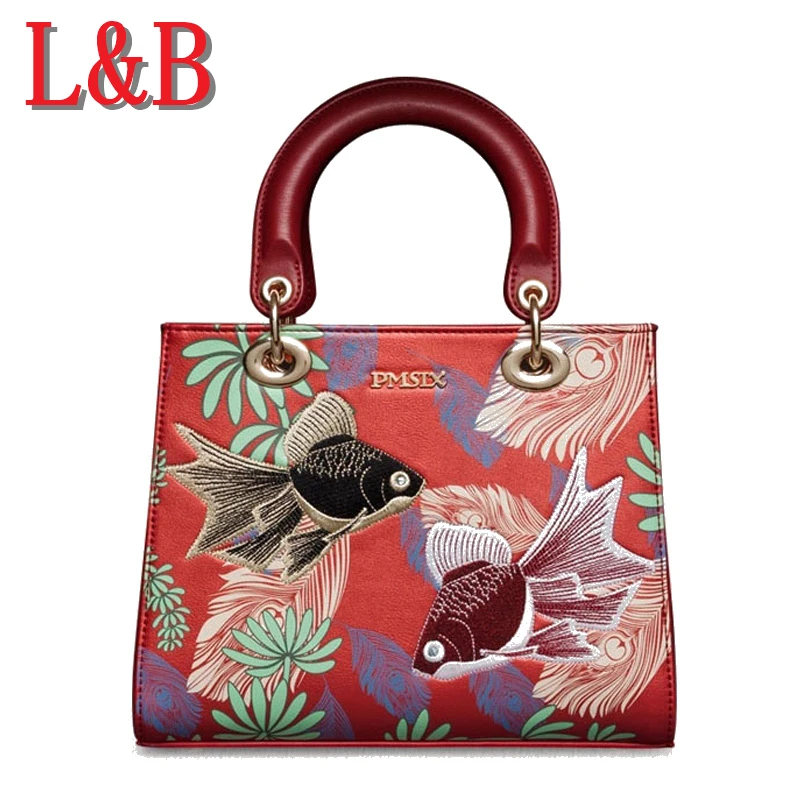 Женщины Кожаные Сумки Бренд-Дизайн Китайский Стиль Мода Вышивка Дамы Малых Bolsa