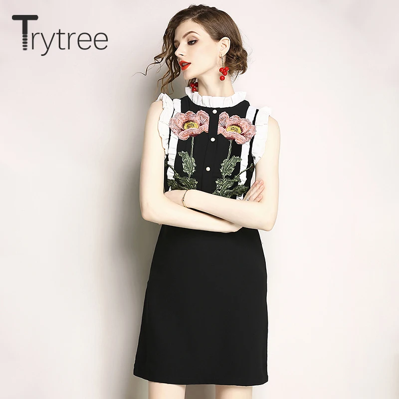 Женское винтажное платье с вышивкой и бабочкой Trytree вечернее из полиэстера