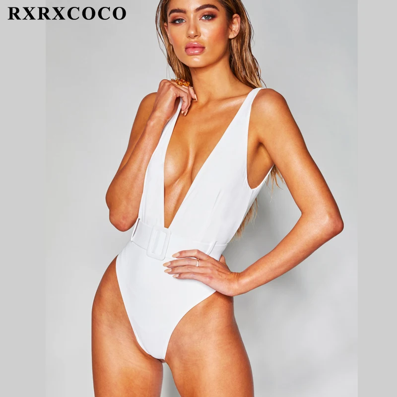 RXRXCOCO сексуальный цельный купальник женский с глубоким v-образным вырезом бикини
