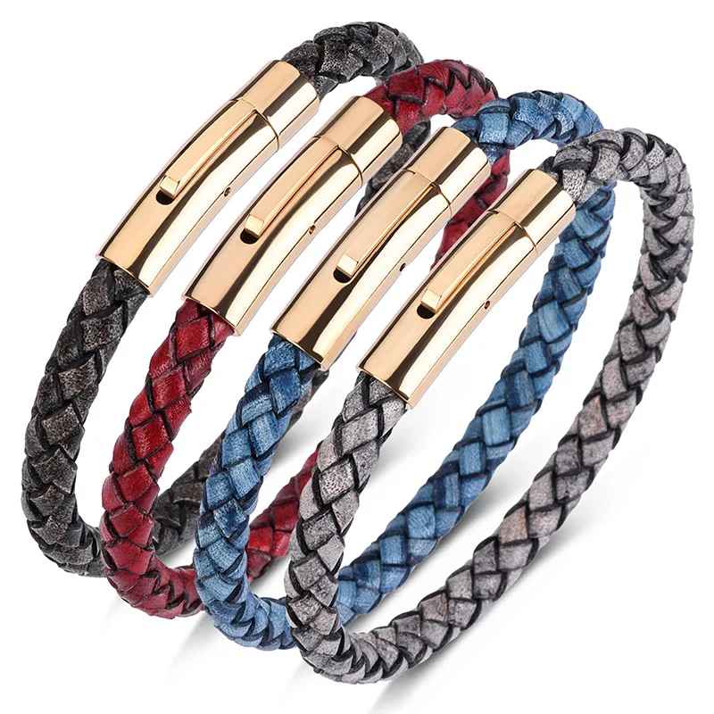 Новинка 2019 Мужской винтажный браслет из натуральной кожи с пуговицами