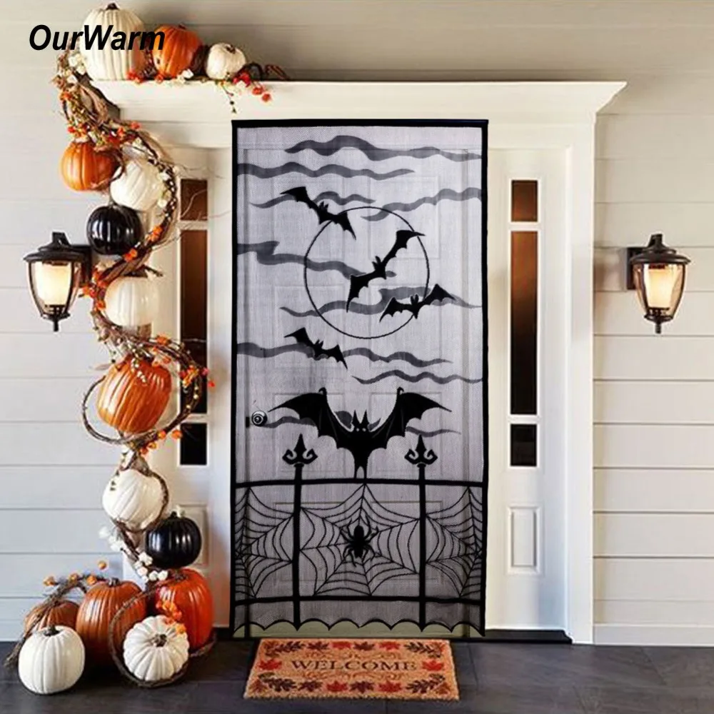 OurWarm 101x213 см ХЭЛЛОУИН ОКНО украшение наследия кружева Spiderweb летучая мышь дверь