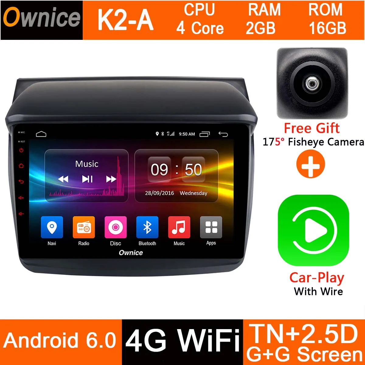 K2-A-CarPlay Android 9,0 1DIN " ips 8 Core 4G+ 32G автомобильный DVD gps Navi Радио для Mitsubishi Pajero Sport L200 Trion Видео Аудио CarPlay DSP ADAS - Цвет: K2-A-CarPlay