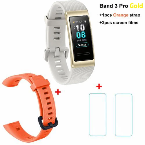 Huawei Band 3 Pro gps Band 3 Смарт-браслет 3 0,95 дюймов трекер для плавания Водонепроницаемый Bluetooth фитнес-трекер сенсорный экран - Цвет: Gold x Orange x Film