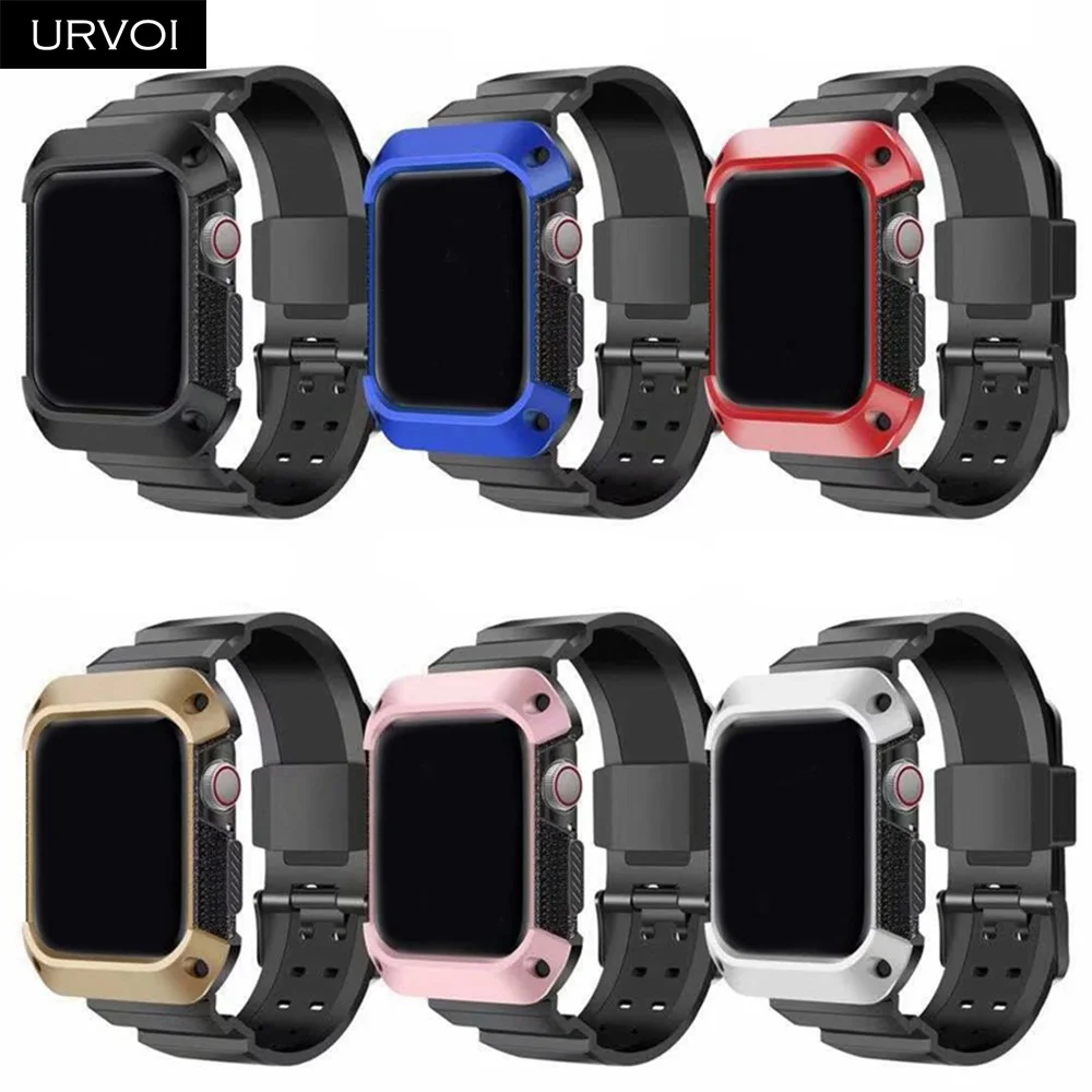 URVOI силиконовый ремешок с крышкой для apple watch 4 чехол iwatch протектор спортивный