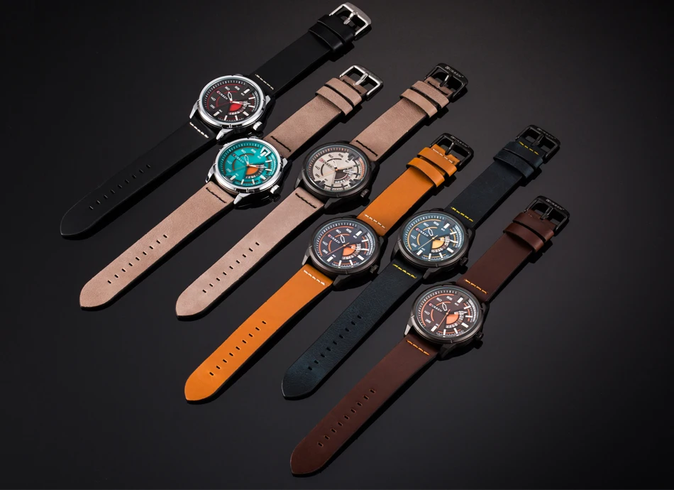 Мужские кварцевые часы с ремешком из натуральной кожи | Наручные