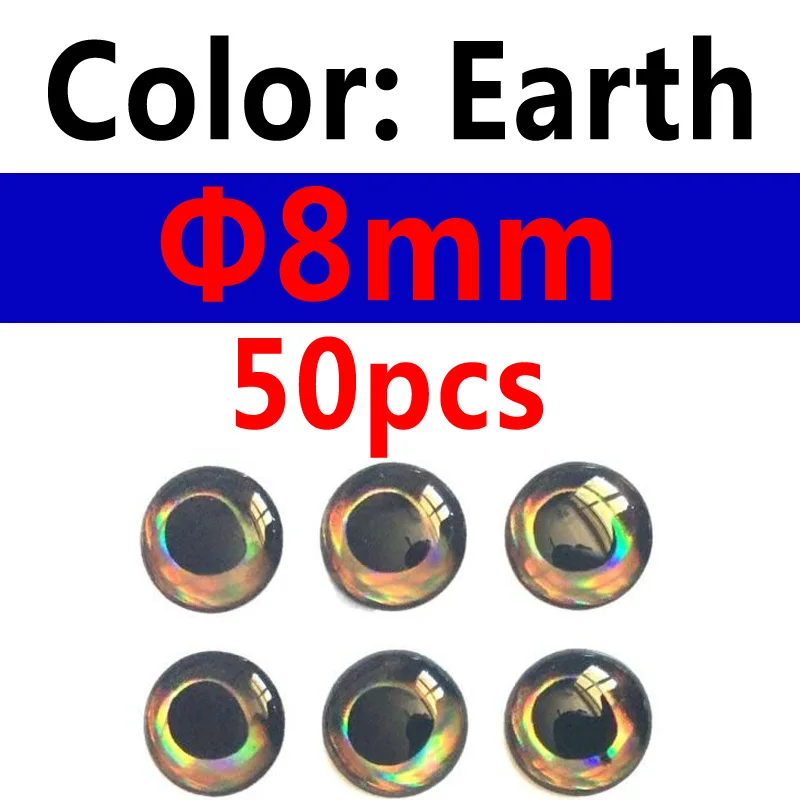 8mm earth 50pcs Bimoo 50 шт. голографическая 3D 4D рыбные глаза для завязывания мушек стримеры приманка дерево пластик приманка поппер DIY глаза - Цвет: 8mm earth 50pcs