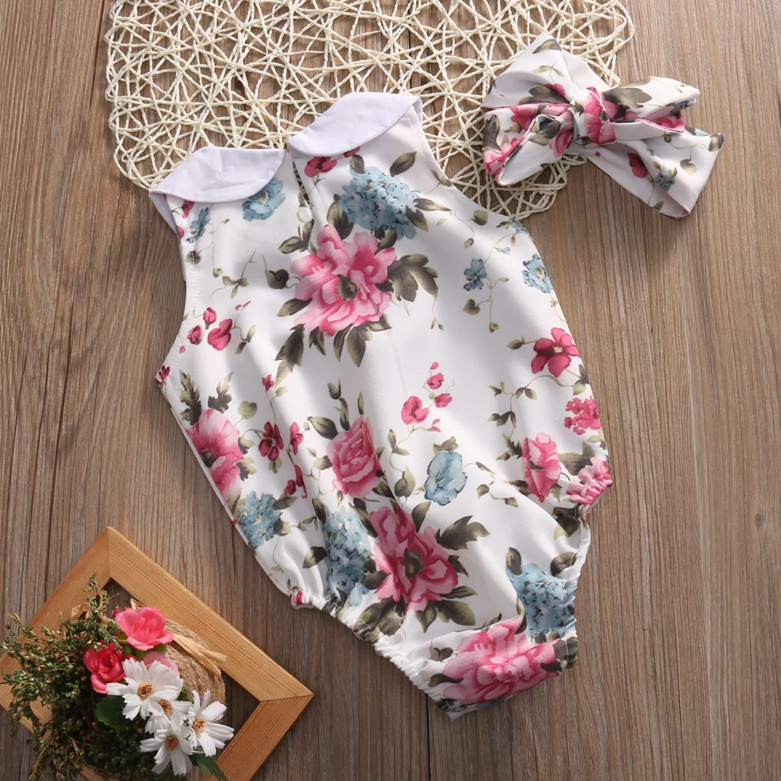 Cute Newborn Baby Girl Romper 2017 Summer Floral Clothes Peter Pan Collar Sleeveless Toddler Kids Sunsuit Outfits 0-24M | Детская одежда