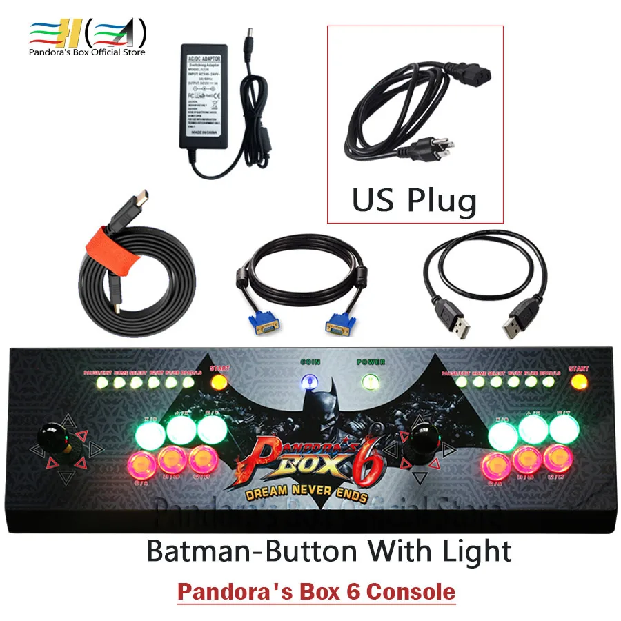 PB6 batman light US Ящик Пандоры 6 1300 в 1 игровая консоль комплект Аркада 2 игроки могут добавлять 3000 игры HDMI VGA usb джойстик для ПК видео игры ps3 - Цвет: PB6 batman light US