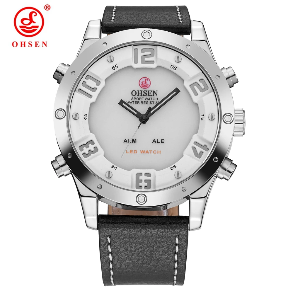 Топ бренд Модные OHSEN кварцевые цифровые часы Мужские Бизнес водонепроницаемые ЖК