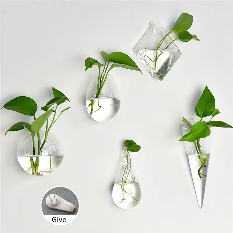 1PC Glass Hydroponic Pot Wall Clear Terrarium Vase Finish Tank Wedding Garden Home Office Flower Plant Stand Hanging Decoration|decorative