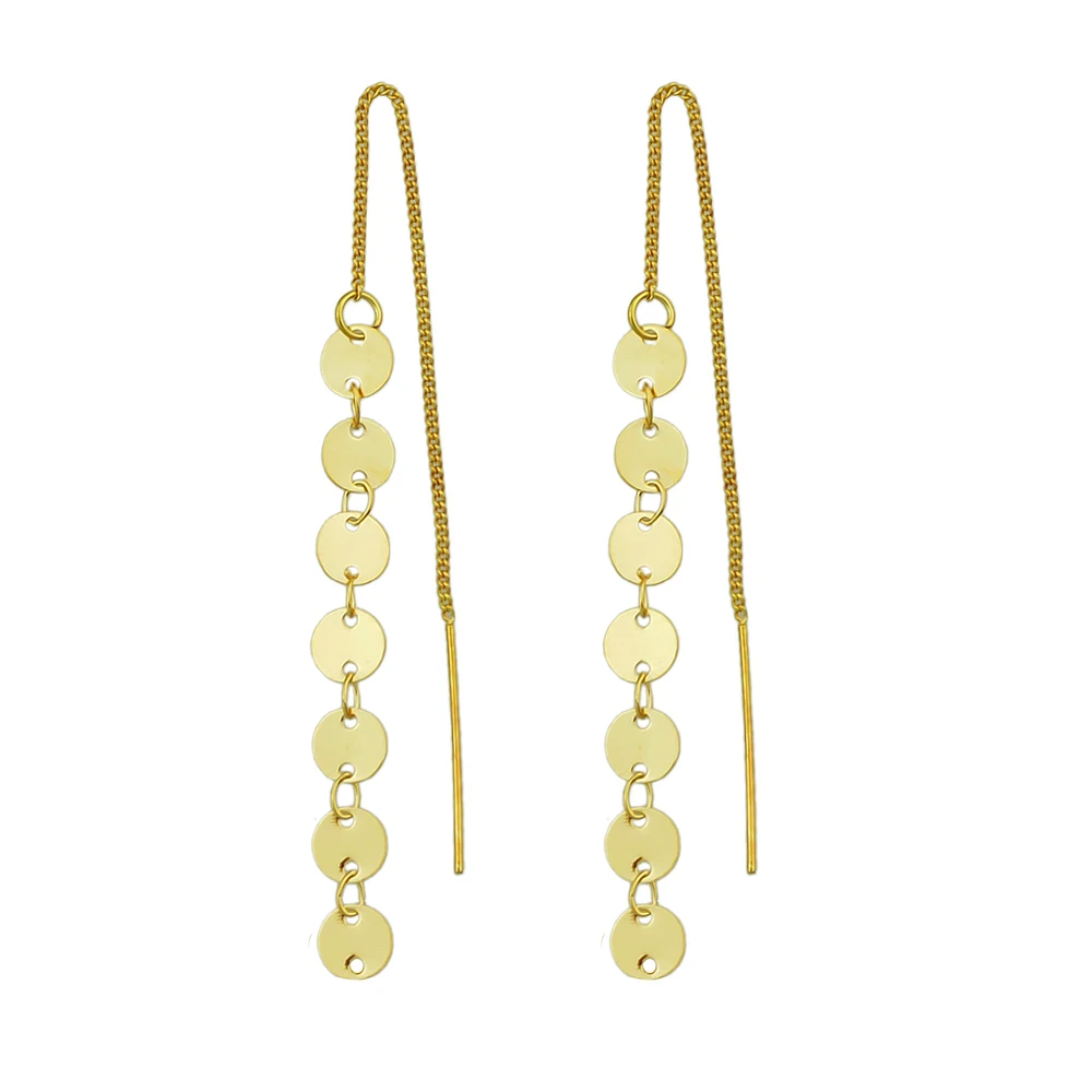 Minimalist Style Statement Earrings Punk Rock Silver Color Gold-Color Metal Long Chain Round Shape Drop for Women | Украшения и