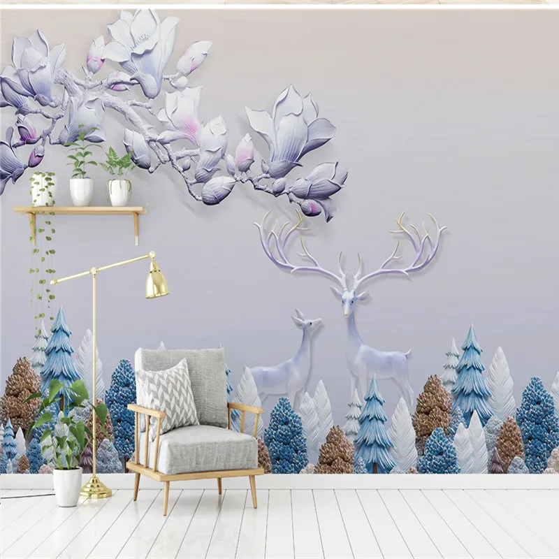 

European Wallpapers 3D Custom Wall Murals Florals Photo Walls Papers Tree Forest Elk Murals Home Decor for Living Room Bedroom