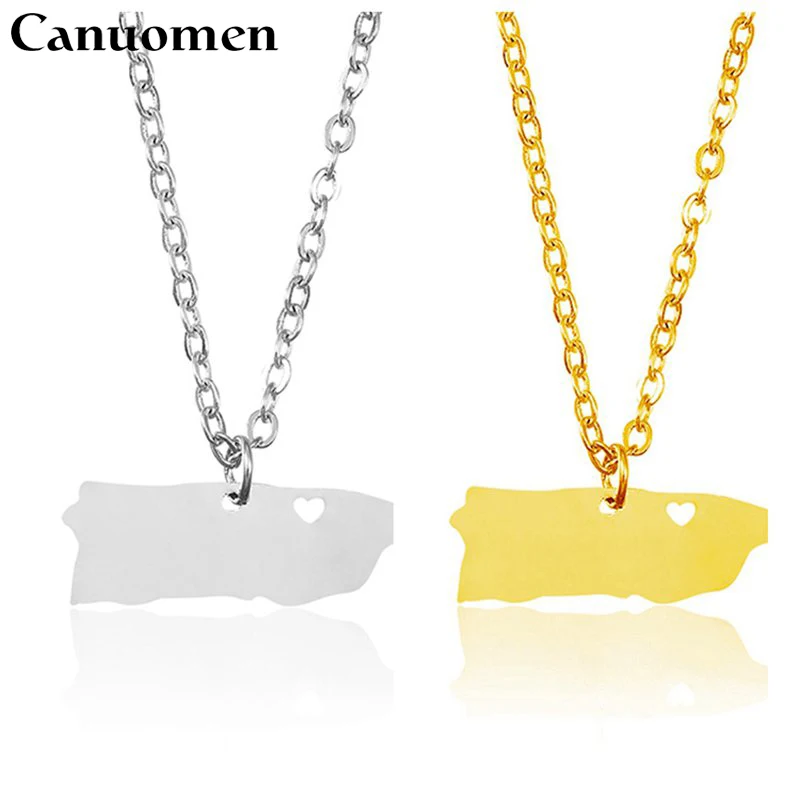 10 шт./лот подвеска в виде карты Пуэрто Рико ожерелье из нержавеющей стали Серебро