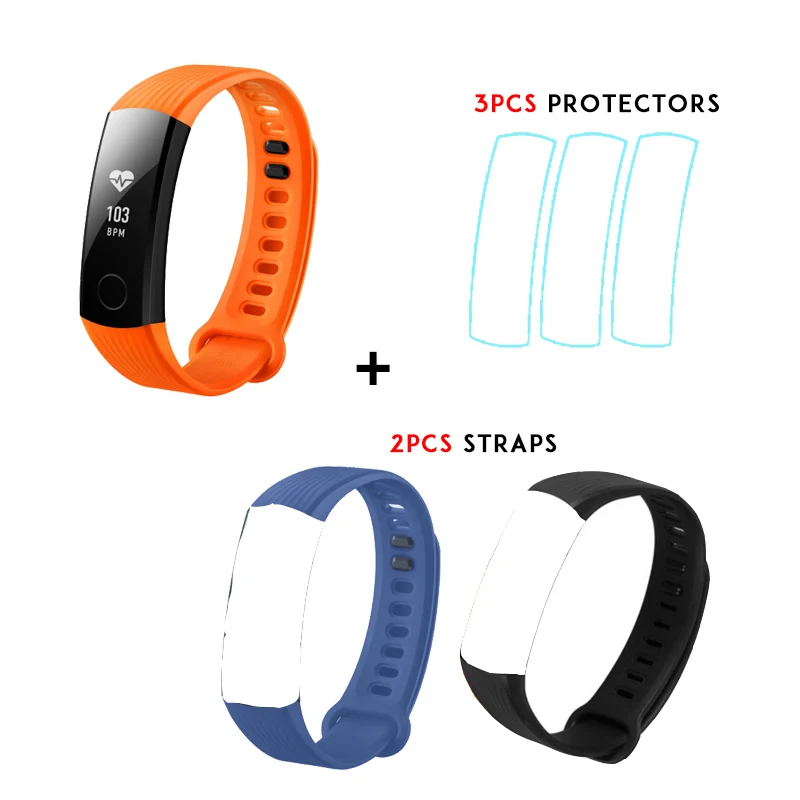 Смарт-браслет huawei Honor Band 3 для плавания 5ATM 0,9" OLED экран Сенсорная панель монитор сердечного ритма Push Message - Цвет: Orange n 2 straps