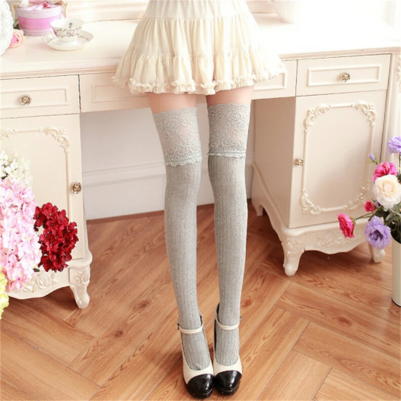 Теплые носки до колена для женщин и девочек кружевные Соблазнительные колготки