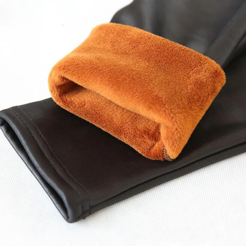Rihschpiece зимние сапоги из PU искусственной кожи Леггинсы для женщин Для женщин в стиле Панк Черные джеггинсы теплые Брюки для девочек флис Высокая Талия Толстые Леггинсы rzf1385