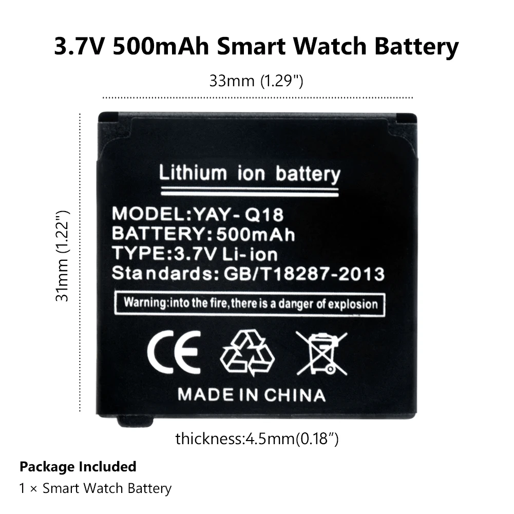 1pcs POSTHUMAN для умных часов Q18 500mAh 3,7 V перезаряжаемые литиевые батареи запасная батарея литий-ионная полимерная батарея - Цвет: 1pcs