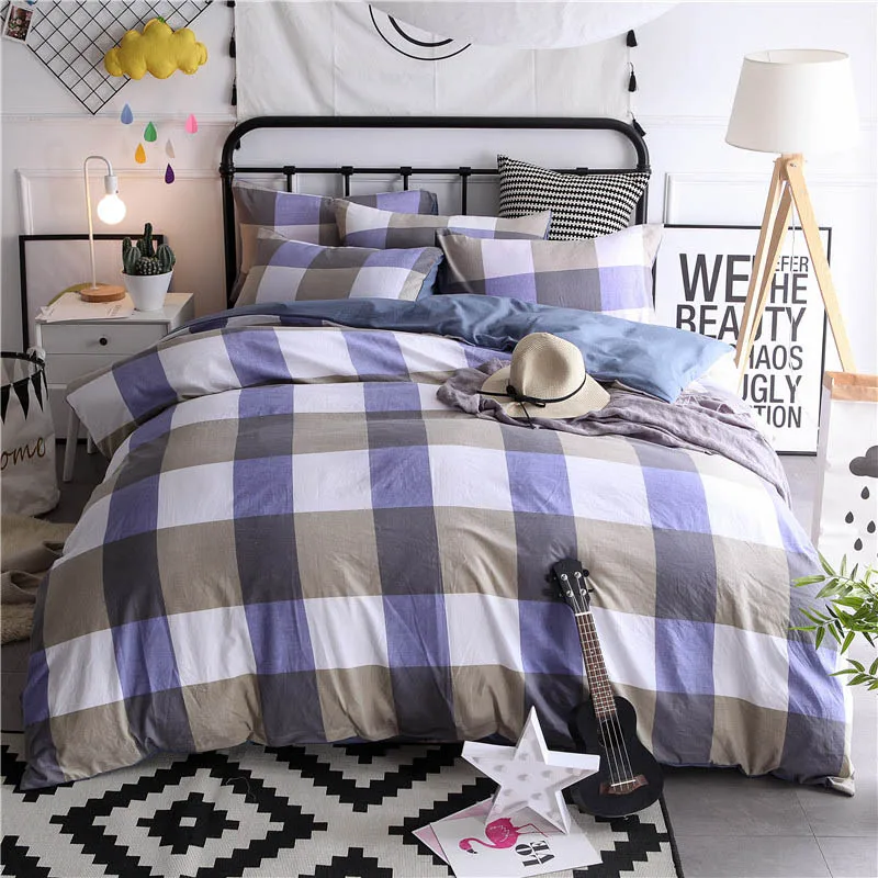 color13 Dreamort квадратный узор в полоску простой стиль 4 шт постельных принадлежностей Твин Полный размер Королева простыня+ пододеяльник+ наволочка - Цвет: color13