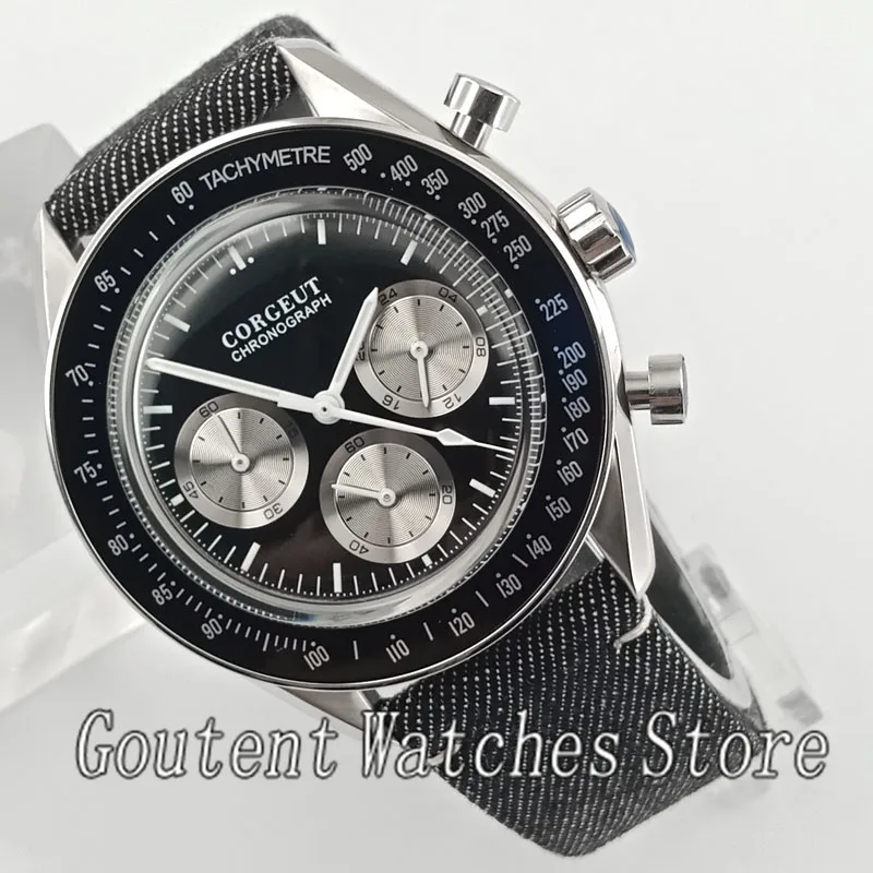 Corgeut 40 мм Мужские кварцевые часы с хронографом и черным циферблатом|Кварцевые