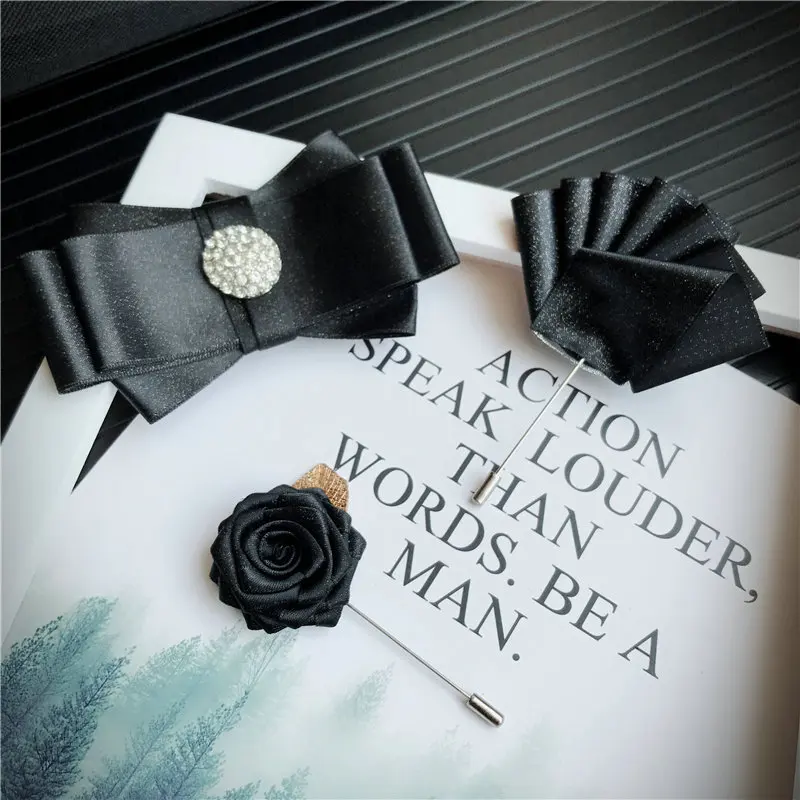 Handmade Bow Tie Set 3 шт., мужские галстуки-бабочки унисекс, стразы, брошь, набор носовых платков, Свадебный костюм, бизнес, Рождественский галстук, галстук, карманный квадратный галстук-бабочка - Цвет: Handmade Bow Tie Set