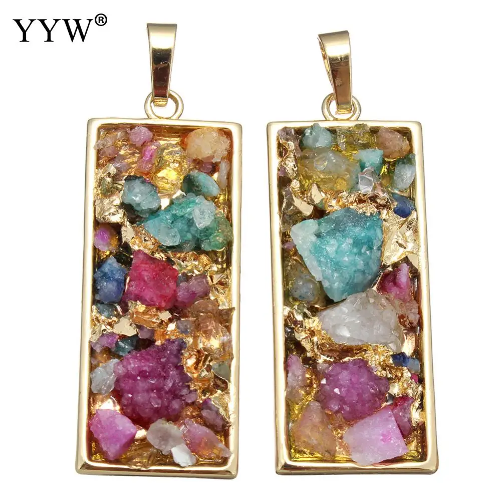 Женский кулон из натурального камня ожерелье с подвеской кварца золота Модные