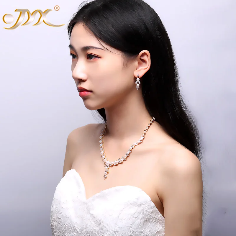 JYX Pearl Jewelry Set 4-9mm White Flat Round Freshwater Necklace &amp Earrings 16.5&quot | Украшения и аксессуары