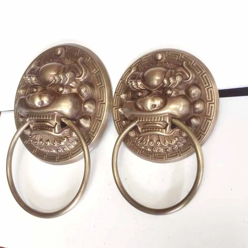 Античная латунная ручка с изображением головы льва дверной молоток круг