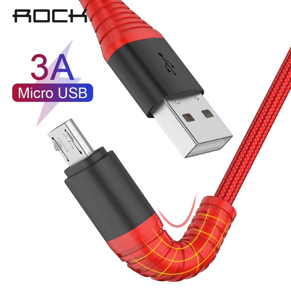 ROCK высокопрочный Micro USB кабель для samsung S6 S5 Xiaomi Redmi Note 4X нейлоновый кабель для синхронизации данных и быстрой зарядки в оплетке Microusb 120 см