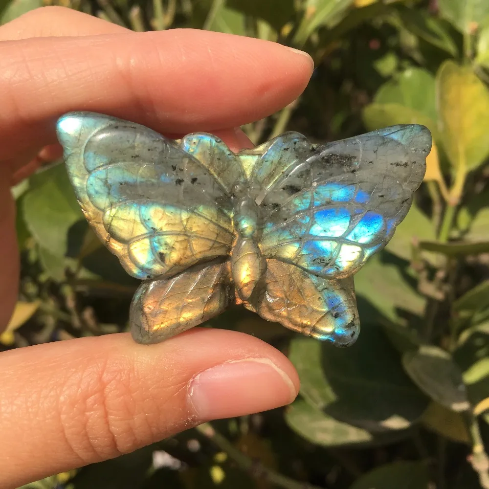 Натуральный Синий Лабрадорит ручная работа Сова полированные кристаллы бабочки