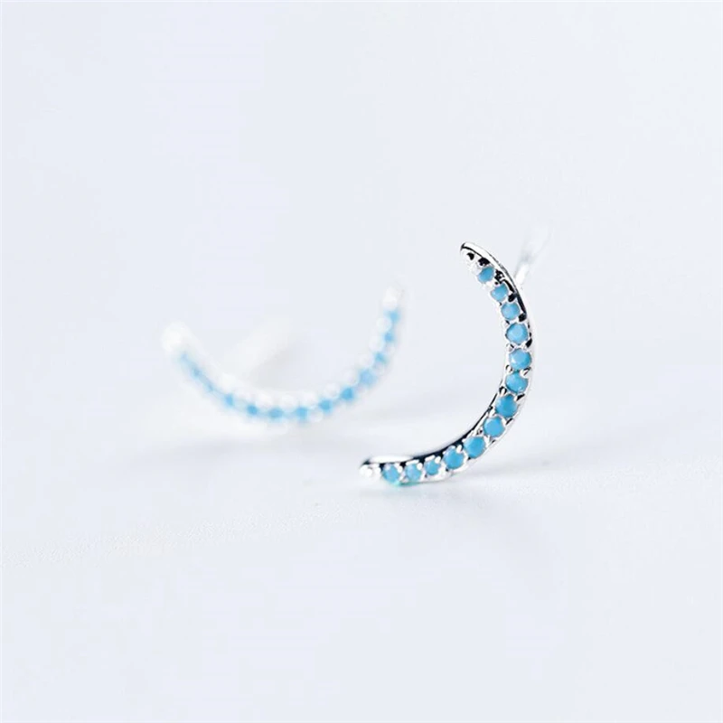 

Sole Memory Blue Crystal Moon Sweet Cute Fresh Literature Silver Color Fashion Female Stud Earrings SEA605