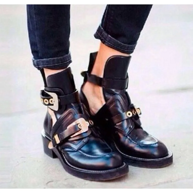 Ботинки женские короткие грубые водонепроницаемые с вырезами 40-2019 |