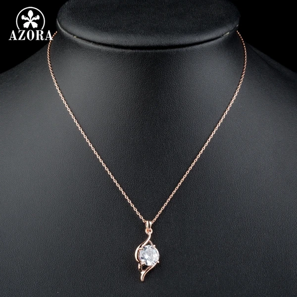 Ожерелье с подвеской AZORA розовое золото прозрачным кубическим цирконием TN0141 |