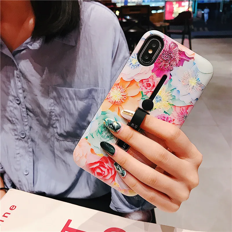 Luxury Flower Soft Silicon Hide Ring Case For iPhone X XS MAX 6S 6 7 8 Plus Cover Stand Holder Phone Iphone XR |