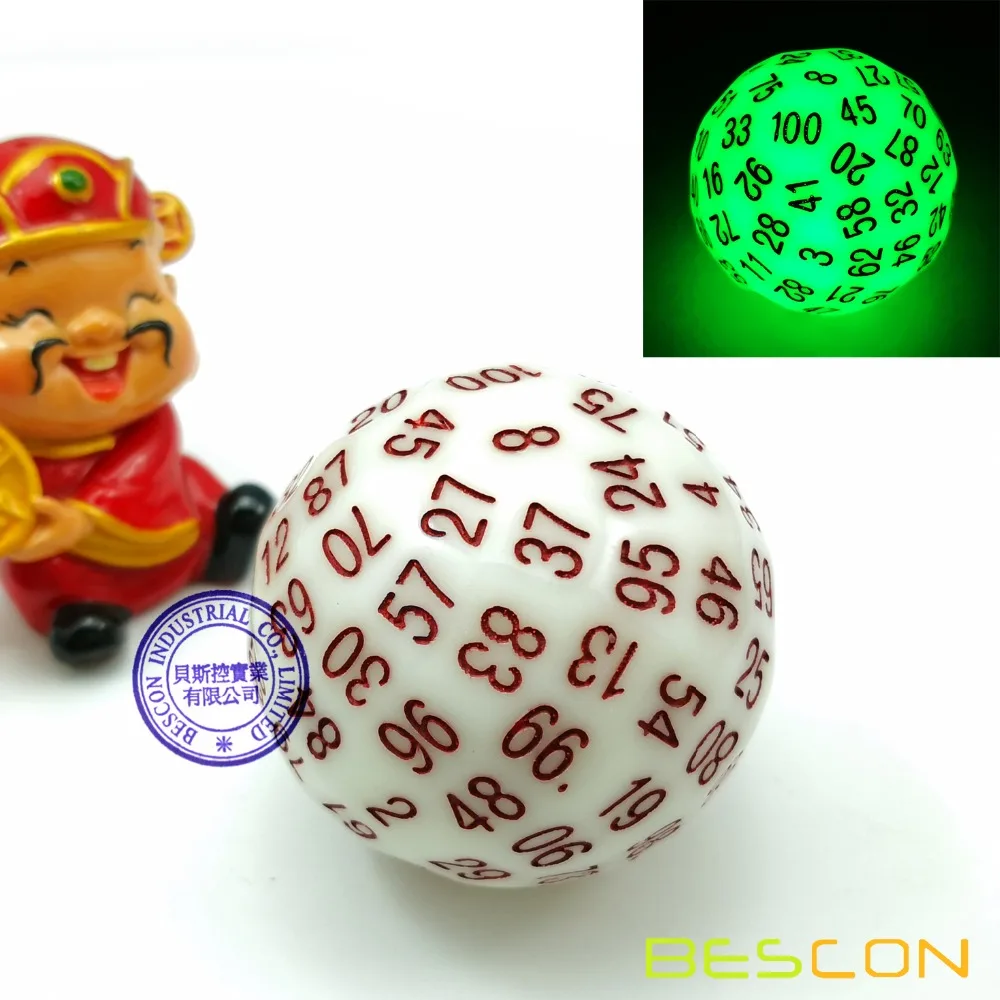 Bescon супер нефритовые Светящиеся в темноте многогранные кости 100 сторон, светящиеся D100 штампы, 100 сторонний кубик, светящиеся D100 игровые кости