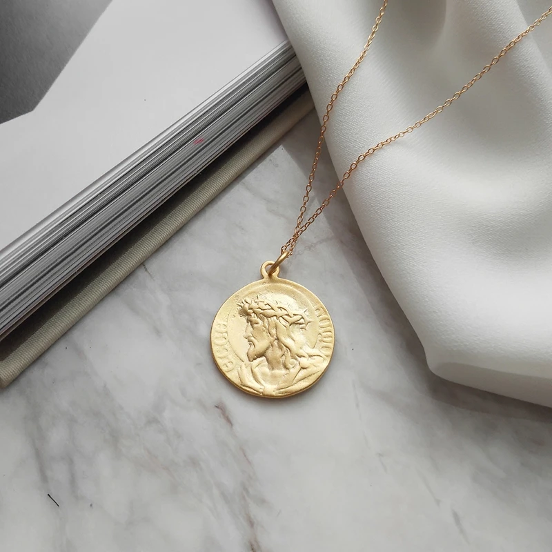 LouLeur 925 sterling silver Double-sided portrait pendant necklace gold round figure for women festival jewelry gift | Украшения и
