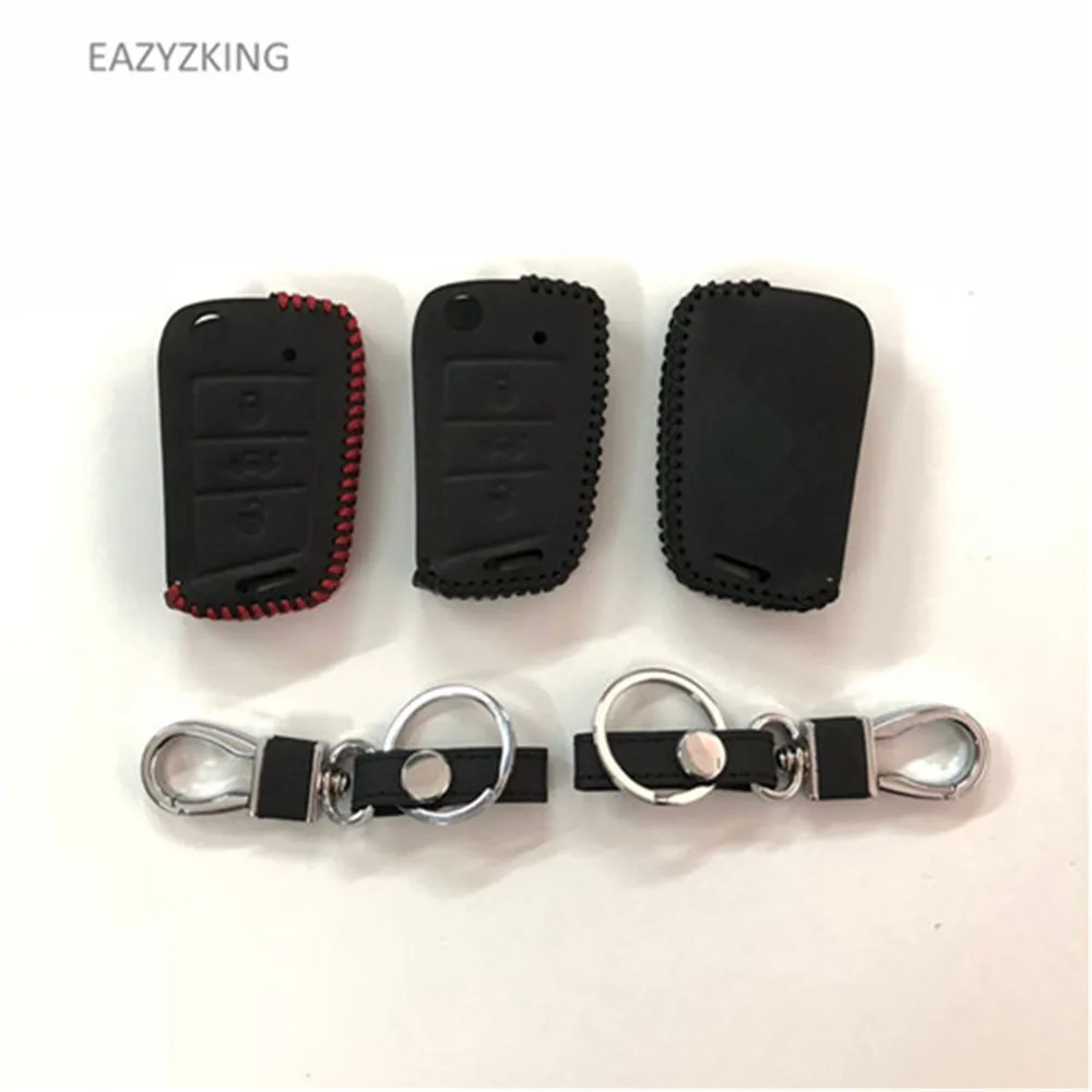 Кожаный чехол для автомобильного ключа Volkswagen VW Golf 7 GTI R MK7 Tiguan 2017 Skoda Octavia A7 Seat Leon Ibiza