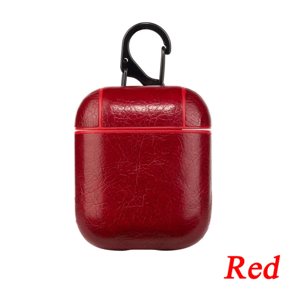 red Винтажный чехол-крючок из натуральной кожи для AirPods, матовый чехол для Airpods 1 2, роскошная Защитная сумка для хранения, черный и коричневый цвета, Прямая поставка - Цвет: red