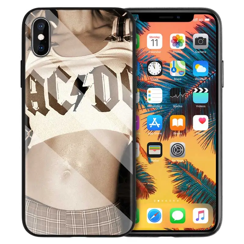 Чехол из закаленного стекла для iPhone 7 чехол для iPhone 8 6 6S 11 11Pro X XR XS MAX Plus ACDC Rock Ac DC Angus Young Print Back Shell