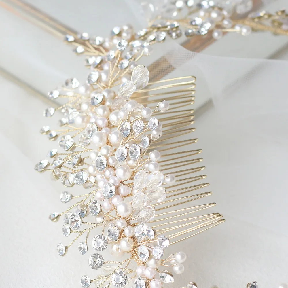 Женский свадебный гребешок для волос ASNORA золотистый гребень с кристаллами и