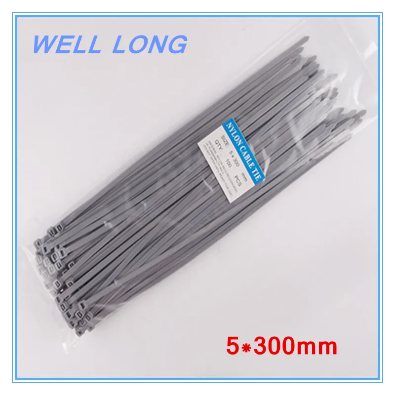 

200 шт./лот 5*300 мм серые самоблокирующиеся Нейлоновые кабельные стяжки, кабельные стяжки.