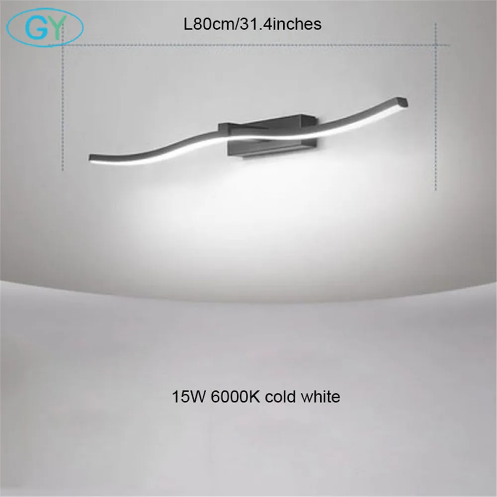 black L80cm cold Дуги волны светодиодный свет зеркала, L40cm L60cm L80cm L100cm черный белый ванная комната спальня амбициозное освещение, miroir lumineux - Испускаемый цвет: black L80cm cold