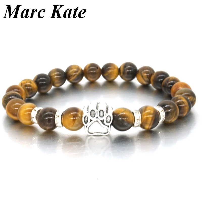 6 цветов 8 мм камень бусы браслет любовь собака кошка с лапой шармы в форме следа