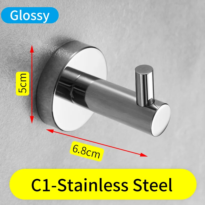 C1-Glossy Крючки для пальто, настенные двойные крючки для халатов, крючки для ванной из нержавеющей стали, крючки для полотенец, сумка для ключей, вешалка для ванной комнаты - Цвет: C1-Glossy