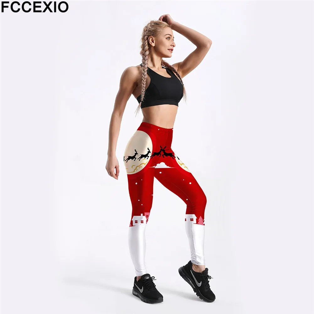 FCCEXIO новые леггинсы для тренировок фитнеса с высокой талией принтом счастливого