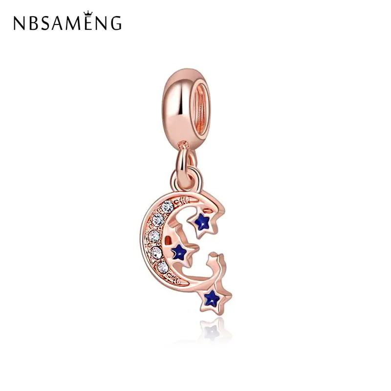 

Vintage Night Sky Silver Plated Charm Beads Charm Shining Crystal Pendent Charms Fit Original Bracelets Women Jewelry