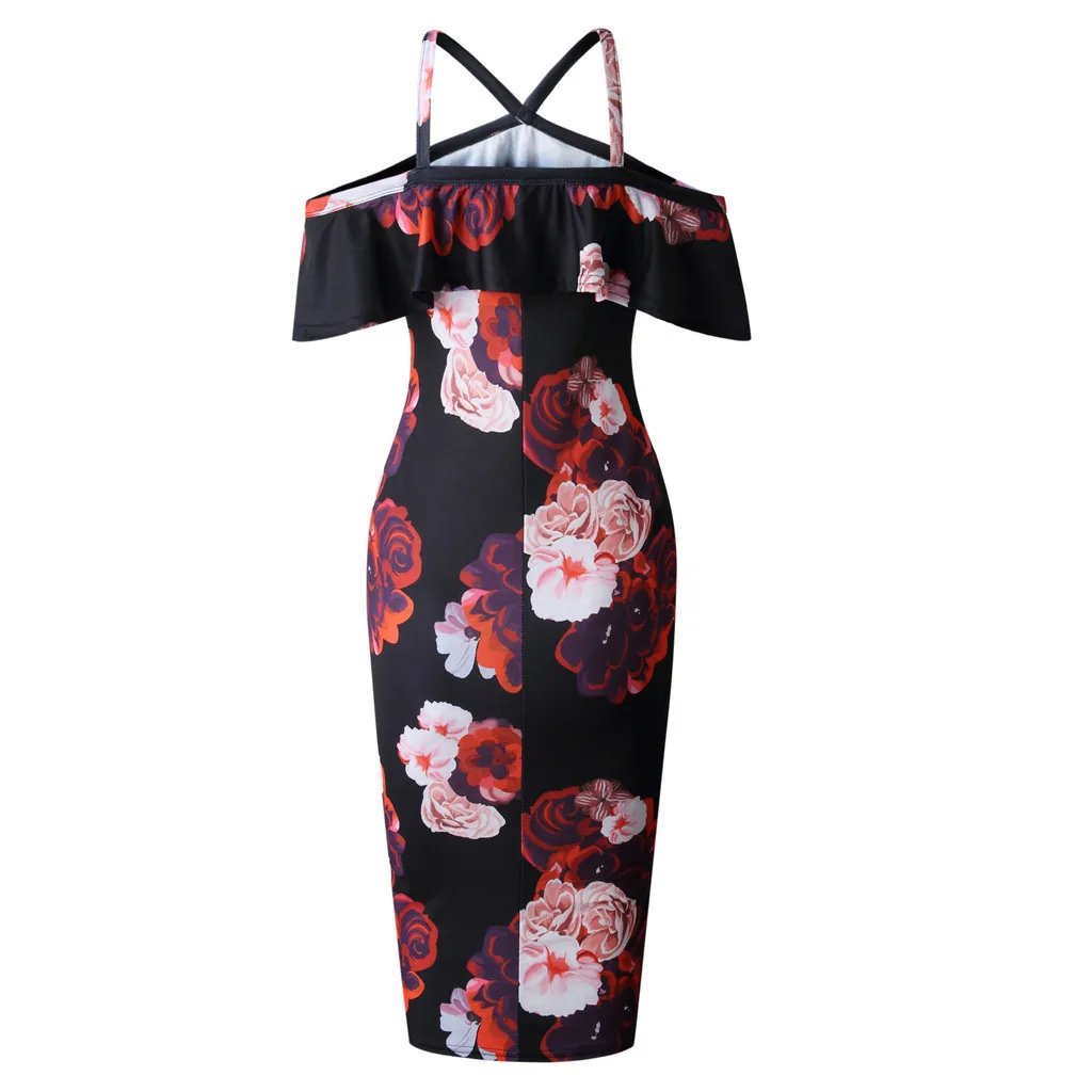 Женское платье с принтом открытыми плечами вечернее сарафан повседневное