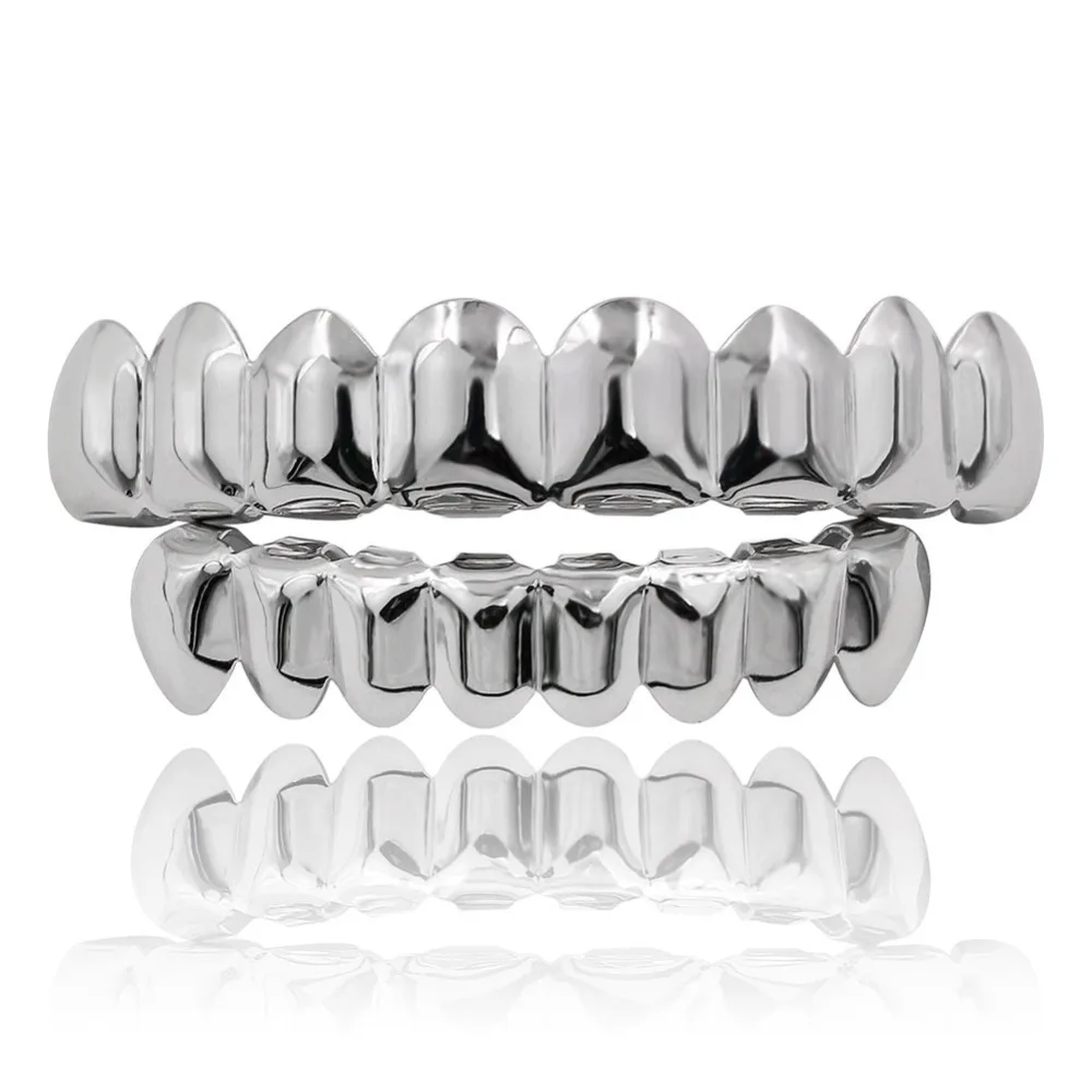 Golden Silver Plated 8 Top Bottom Vampire Teeth Protector Hip Hop Grills Cap For Halloween Christmas Party | Украшения и